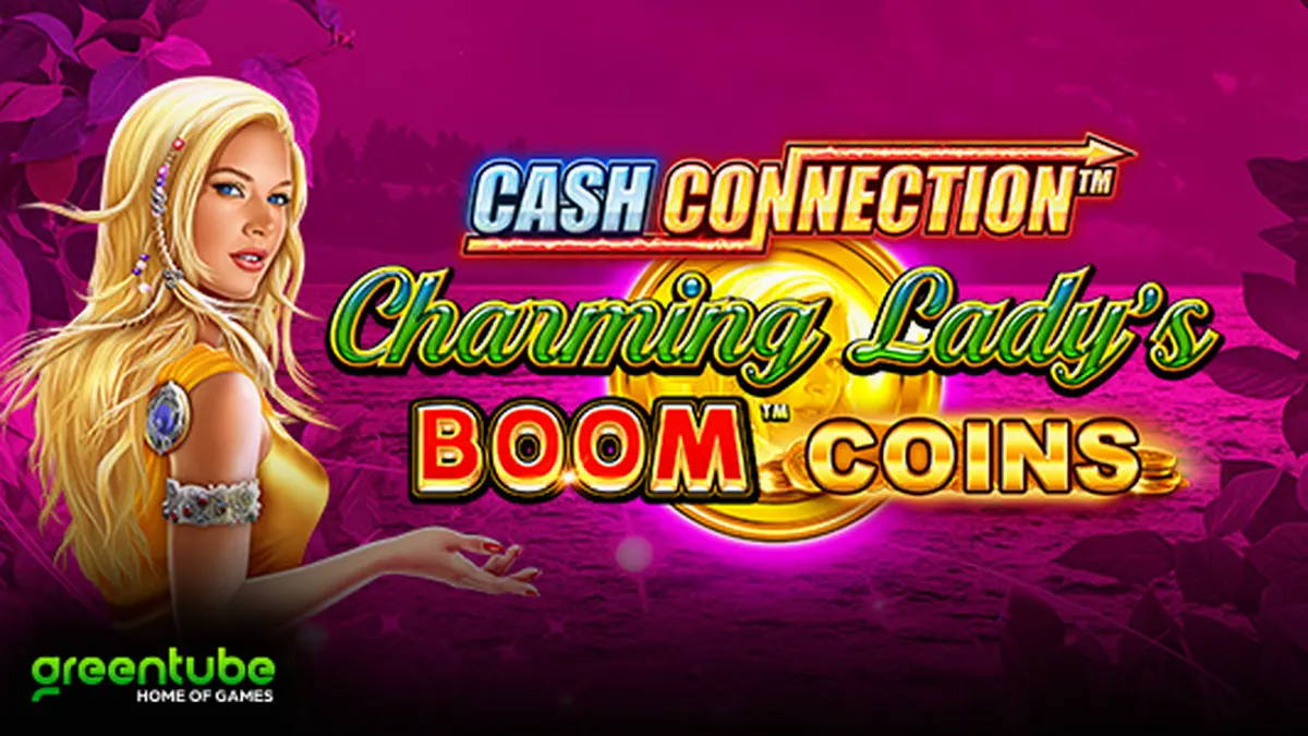 Ang interface ng laro na Cash Connection Charming Lady’s Boom Coins na nagpapakita ng mga reels at mga barya.
