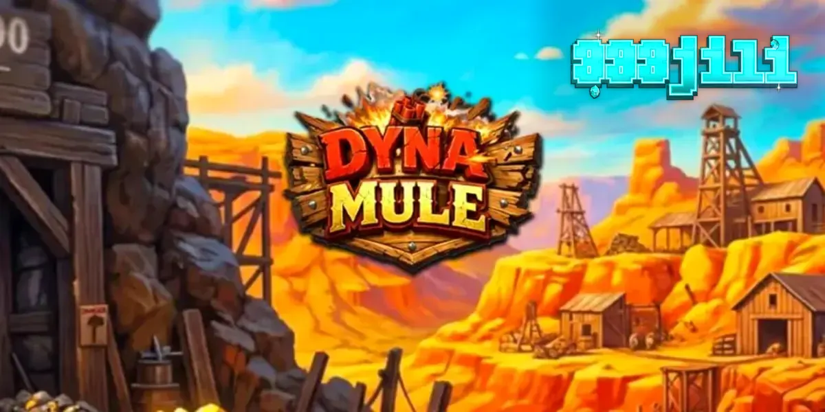 Isang makulay at detalyadong visual ng Dyna Mule slot machine na nagpapakita ng mga simbolo ng pagmimina at mechanical mule.